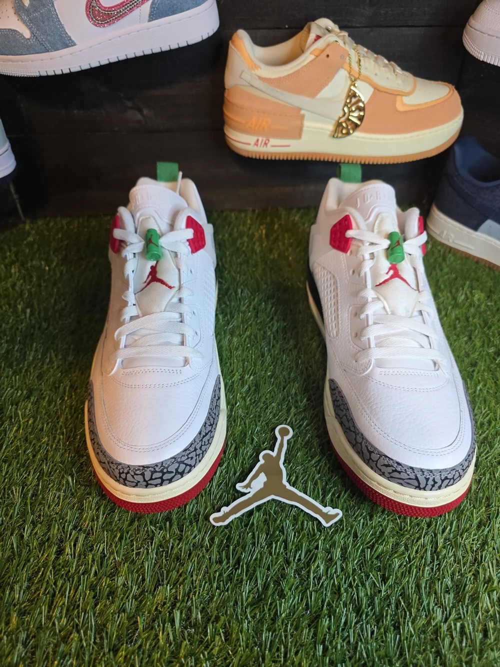 Jordan Kids' Sneakers in White with Black, Red and Green Accents